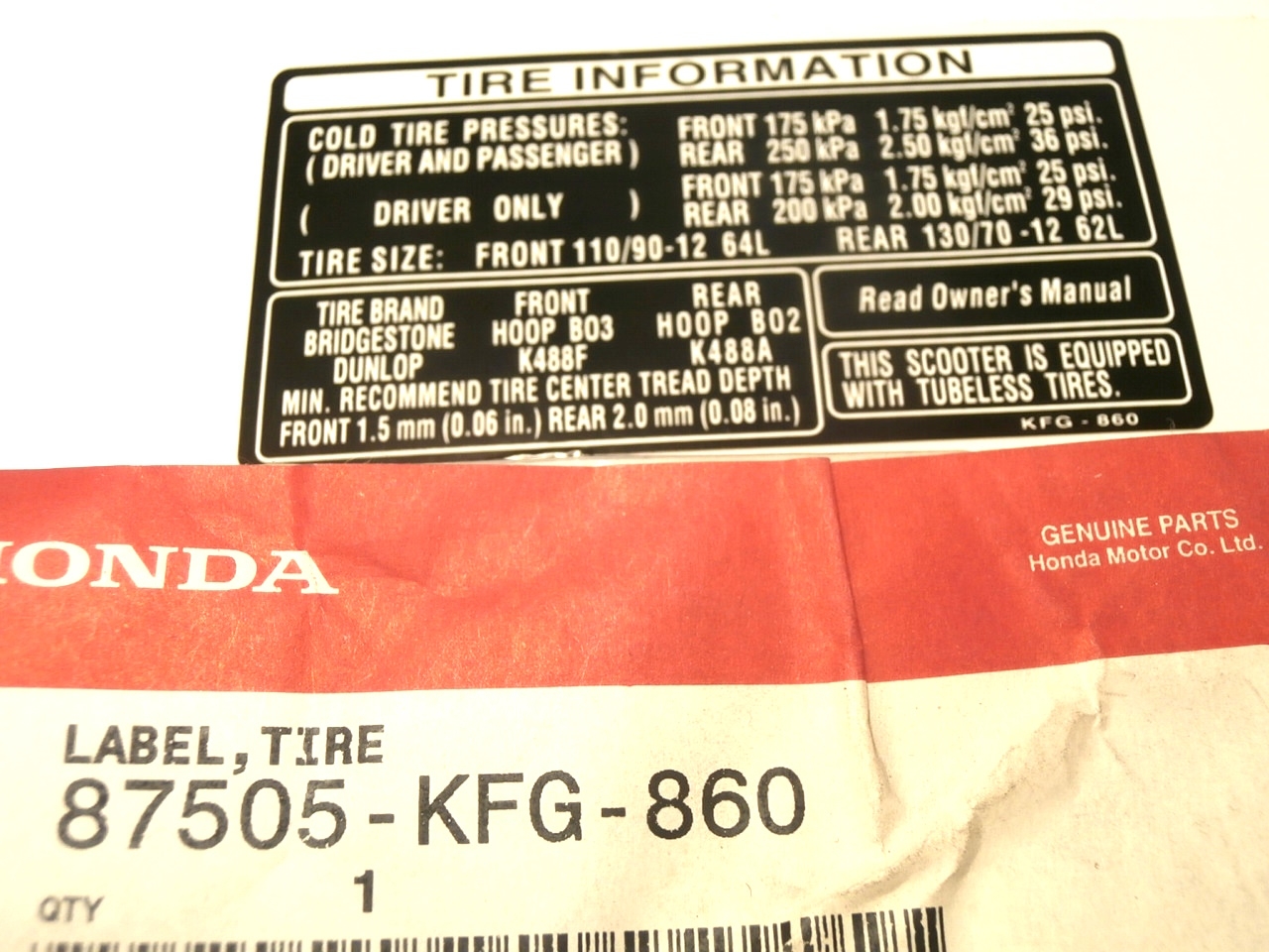 FES Aufkleber / Label Reifeninfo,87505KFG860